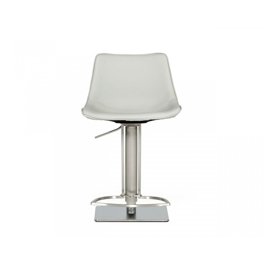 29" Light Gray And Silver Faux Leather And Stainless Steel Swivel Low Back Bar Height Bar Chair Image 2