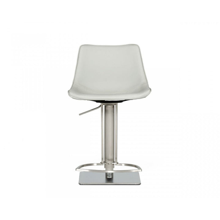 29" Light Gray And Silver Faux Leather And Stainless Steel Swivel Low Back Bar Height Bar Chair Image 2