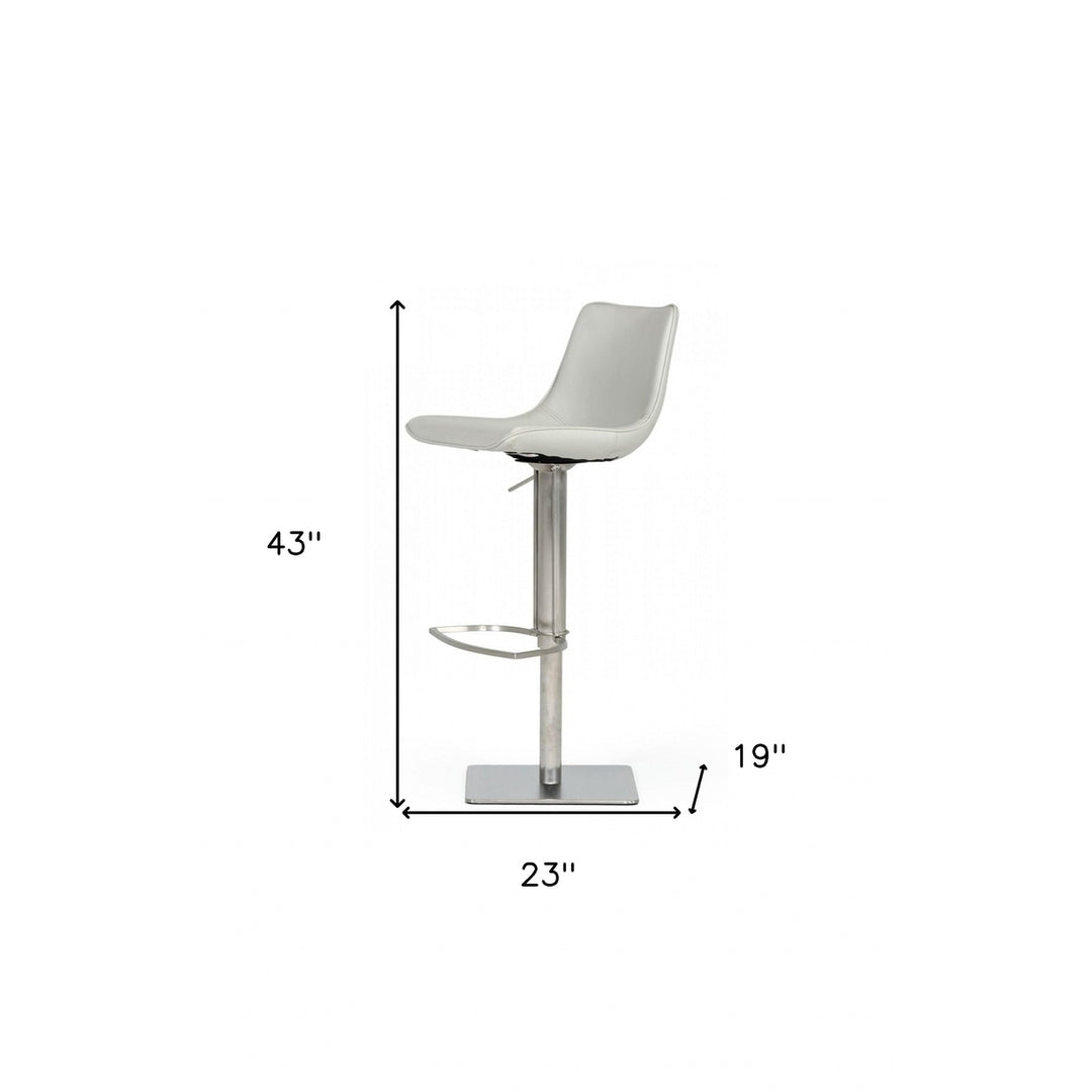 29" Light Gray And Silver Faux Leather And Stainless Steel Swivel Low Back Bar Height Bar Chair Image 7