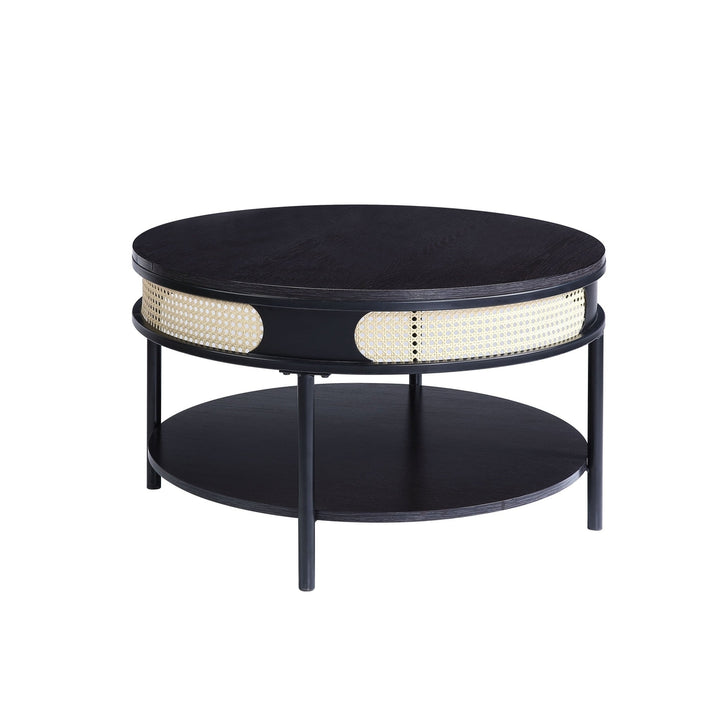 32" Black Melamine Veneer Round Coffee Table with shelf Image 1