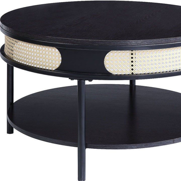 32" Black Melamine Veneer Round Coffee Table with shelf Image 3