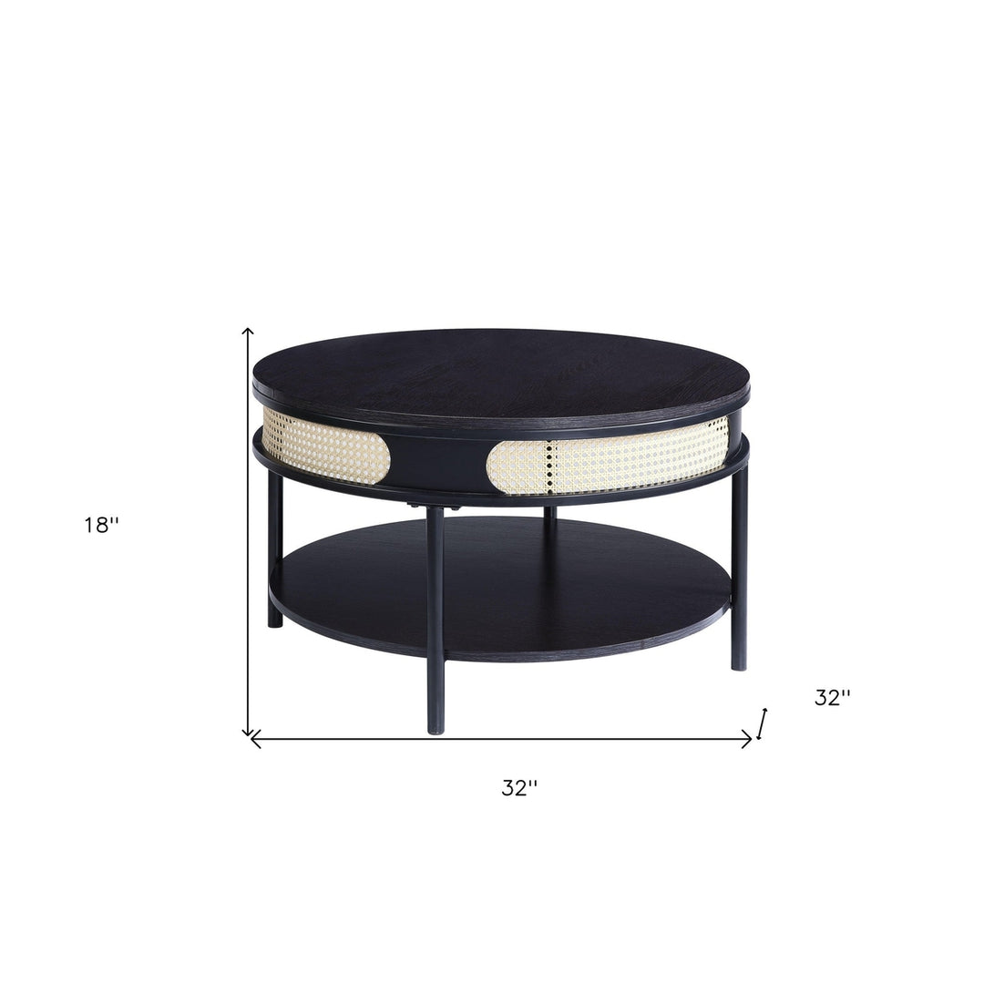 32" Black Melamine Veneer Round Coffee Table with shelf Image 5