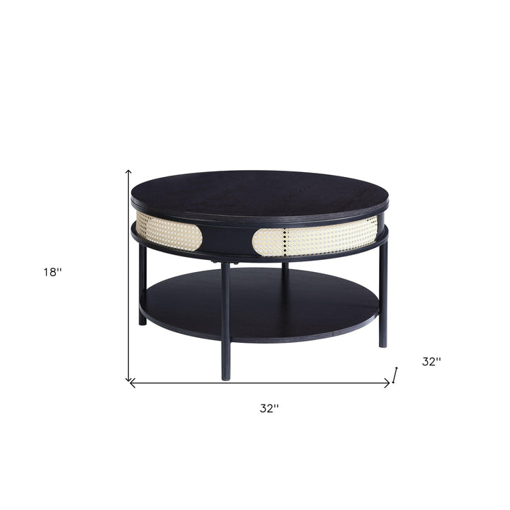 32" Black Melamine Veneer Round Coffee Table with shelf Image 5