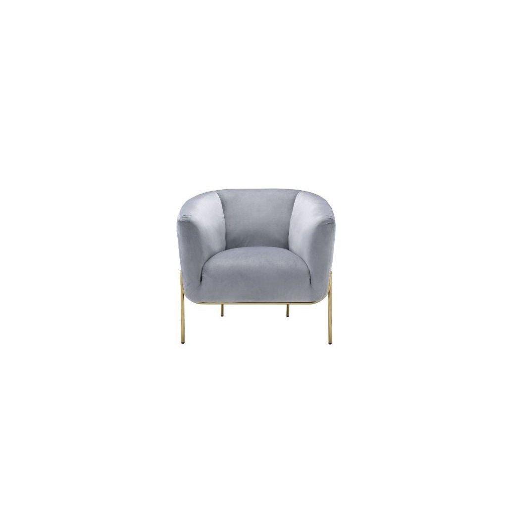 30" Gray Velvet And Gold Solid Color Barrel Chair Image 1