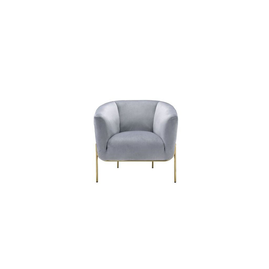 30" Gray Velvet And Gold Solid Color Barrel Chair Image 1