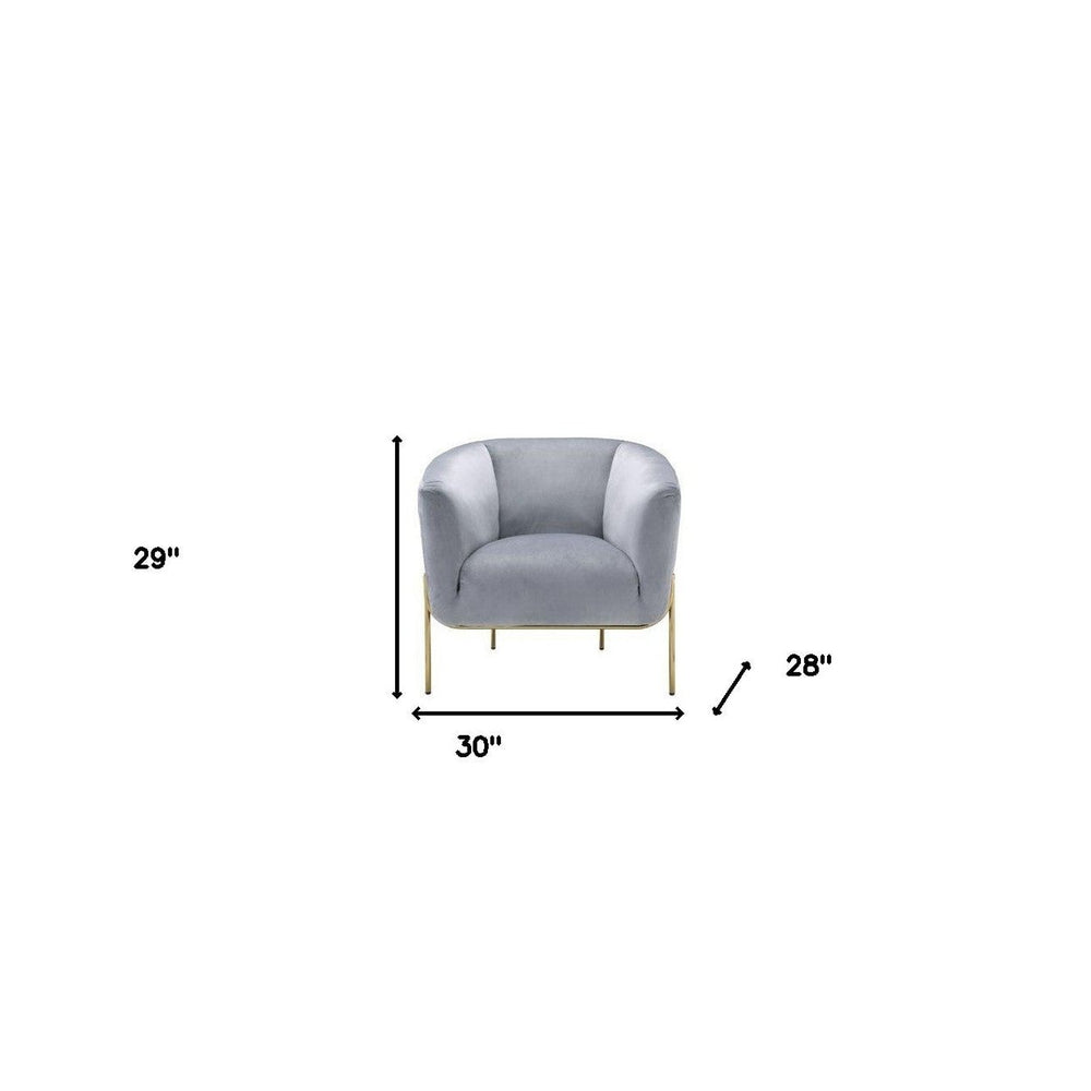 30" Gray Velvet And Gold Solid Color Barrel Chair Image 2