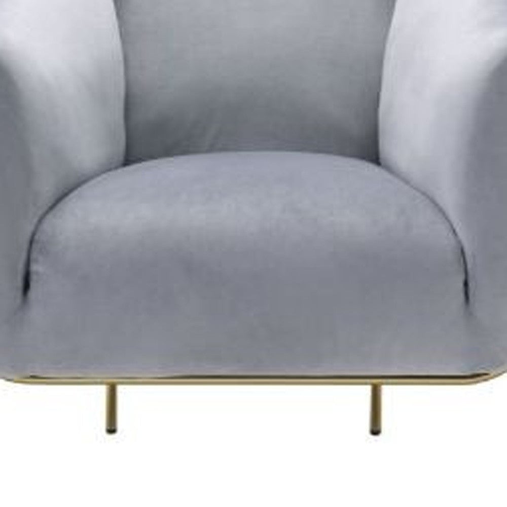 30" Gray Velvet And Gold Solid Color Barrel Chair Image 3