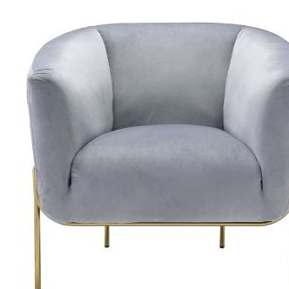 30" Gray Velvet And Gold Solid Color Barrel Chair Image 4