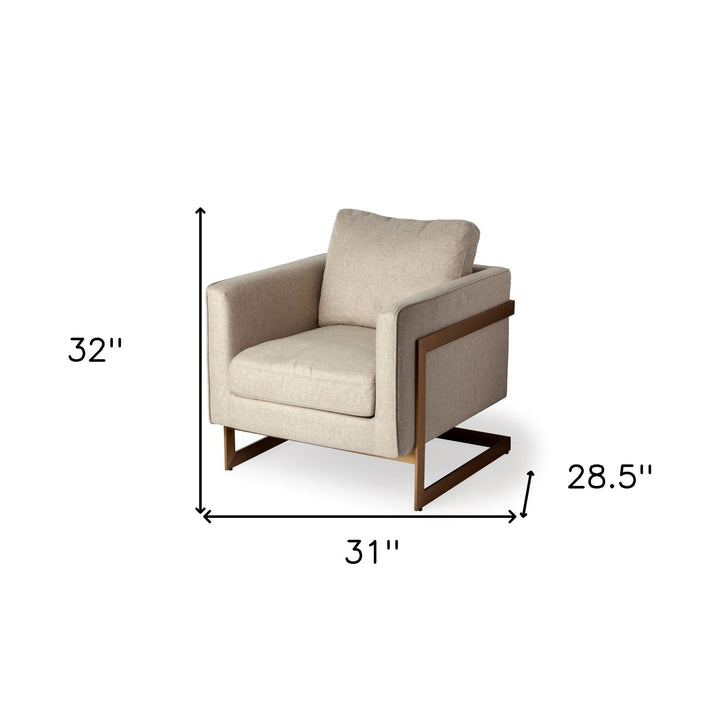 31" Cream And Gold Fabric Club Chair Image 7