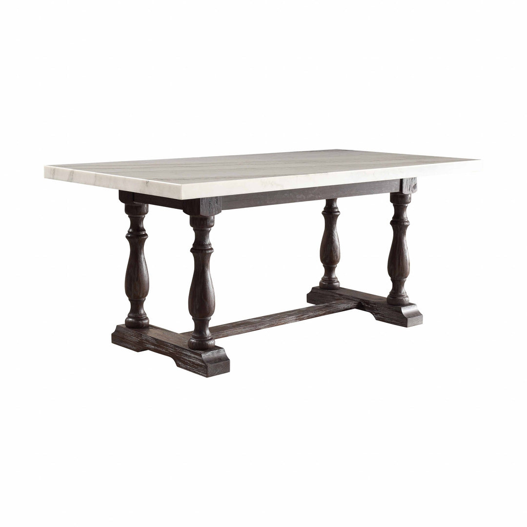 38" White And Gray Marble And Solid Wood Trestle Base Dining Image 1