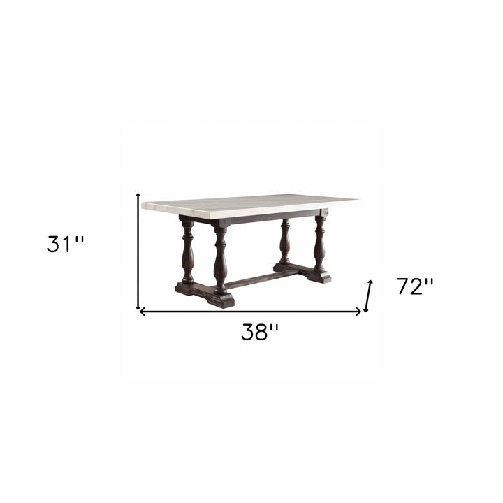 38" White And Gray Marble And Solid Wood Trestle Base Dining Image 3