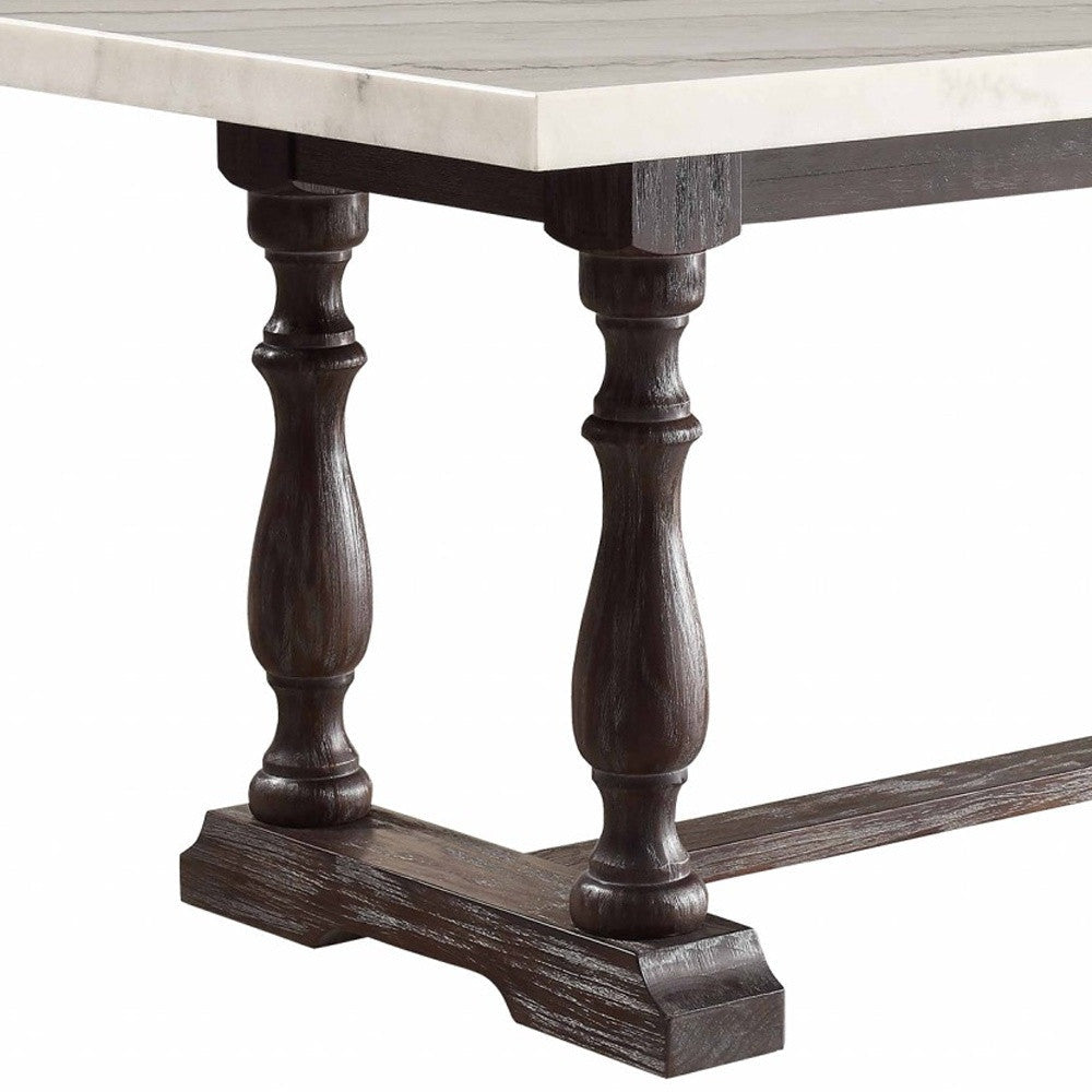 38" White And Gray Marble And Solid Wood Trestle Base Dining Image 5