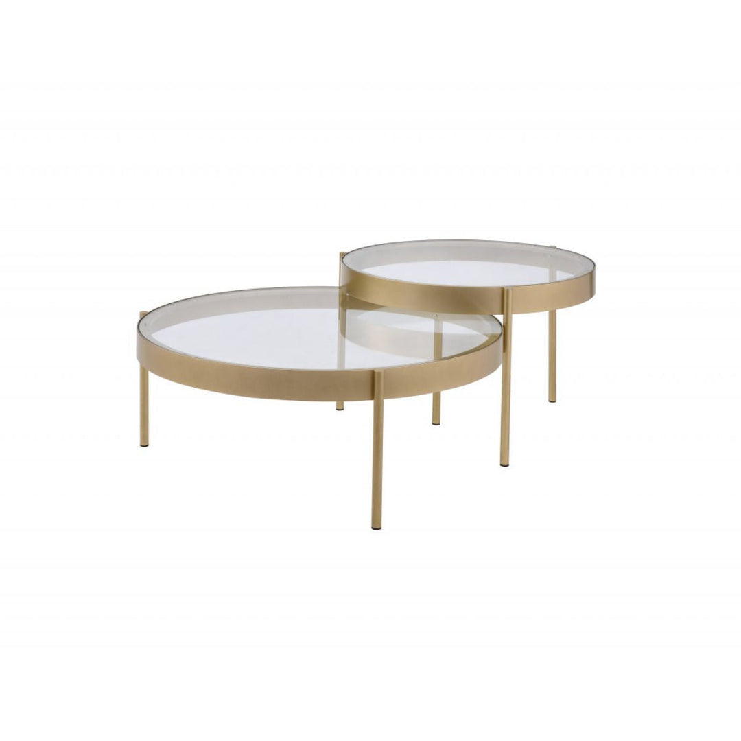 36" Gold And Clear Glass Round Nested Coffee Tables Image 1