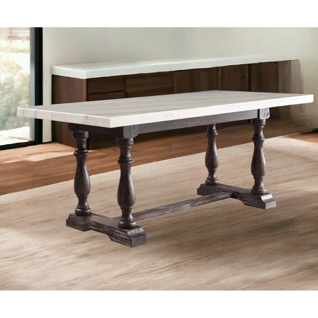 38" White And Gray Marble And Solid Wood Trestle Base Dining Image 6