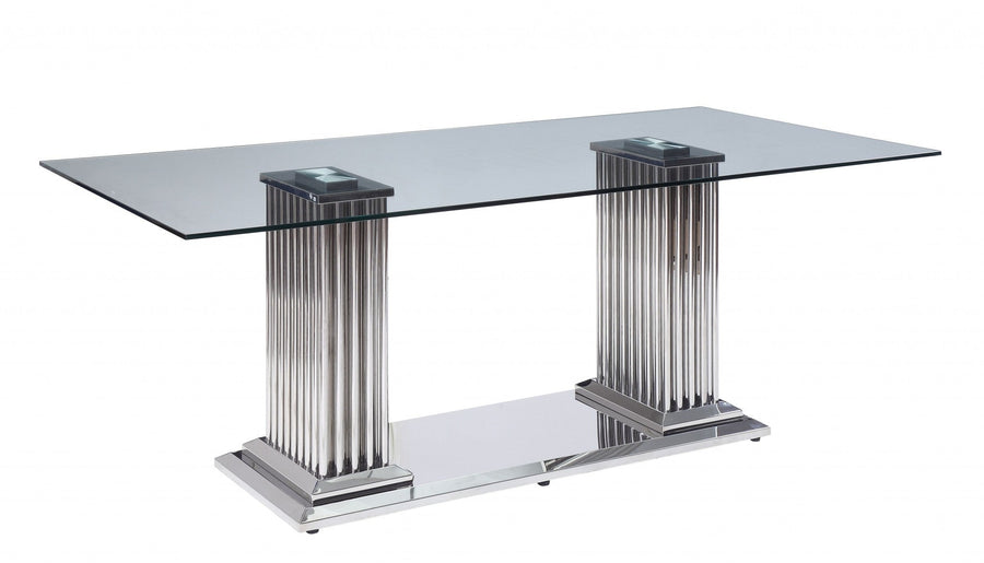 39" Clear And Silver Glass And Stainless Steel Trestle Base Dining Image 1