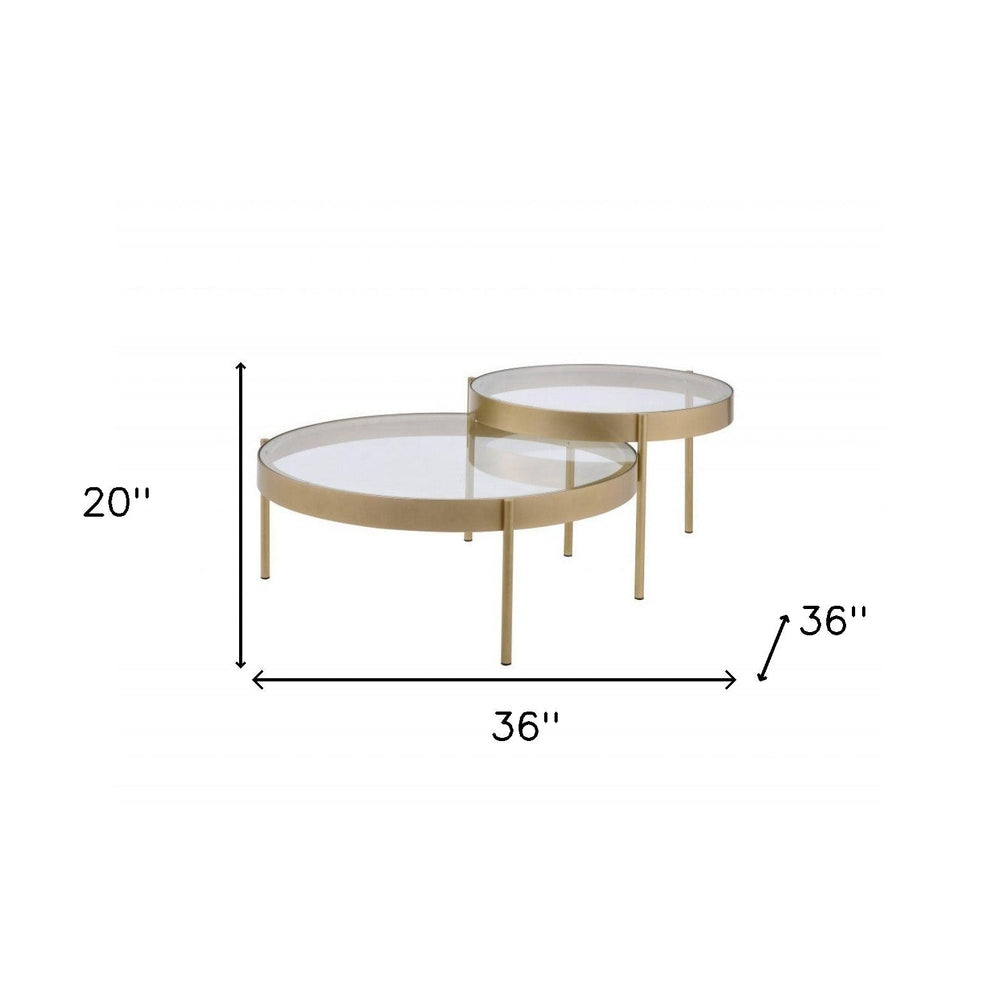 36" Gold And Clear Glass Round Nested Coffee Tables Image 2