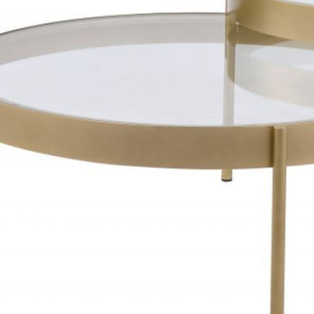 36" Gold And Clear Glass Round Nested Coffee Tables Image 3