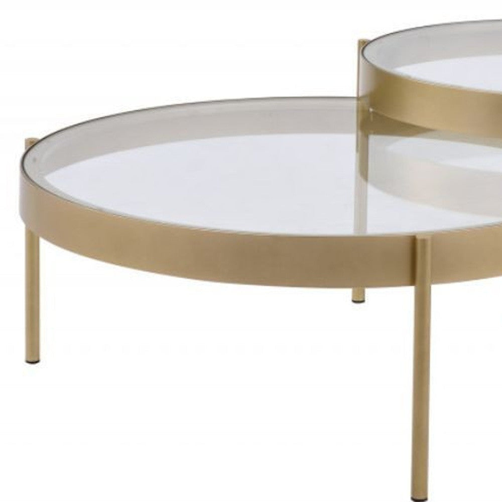 36" Gold And Clear Glass Round Nested Coffee Tables Image 4