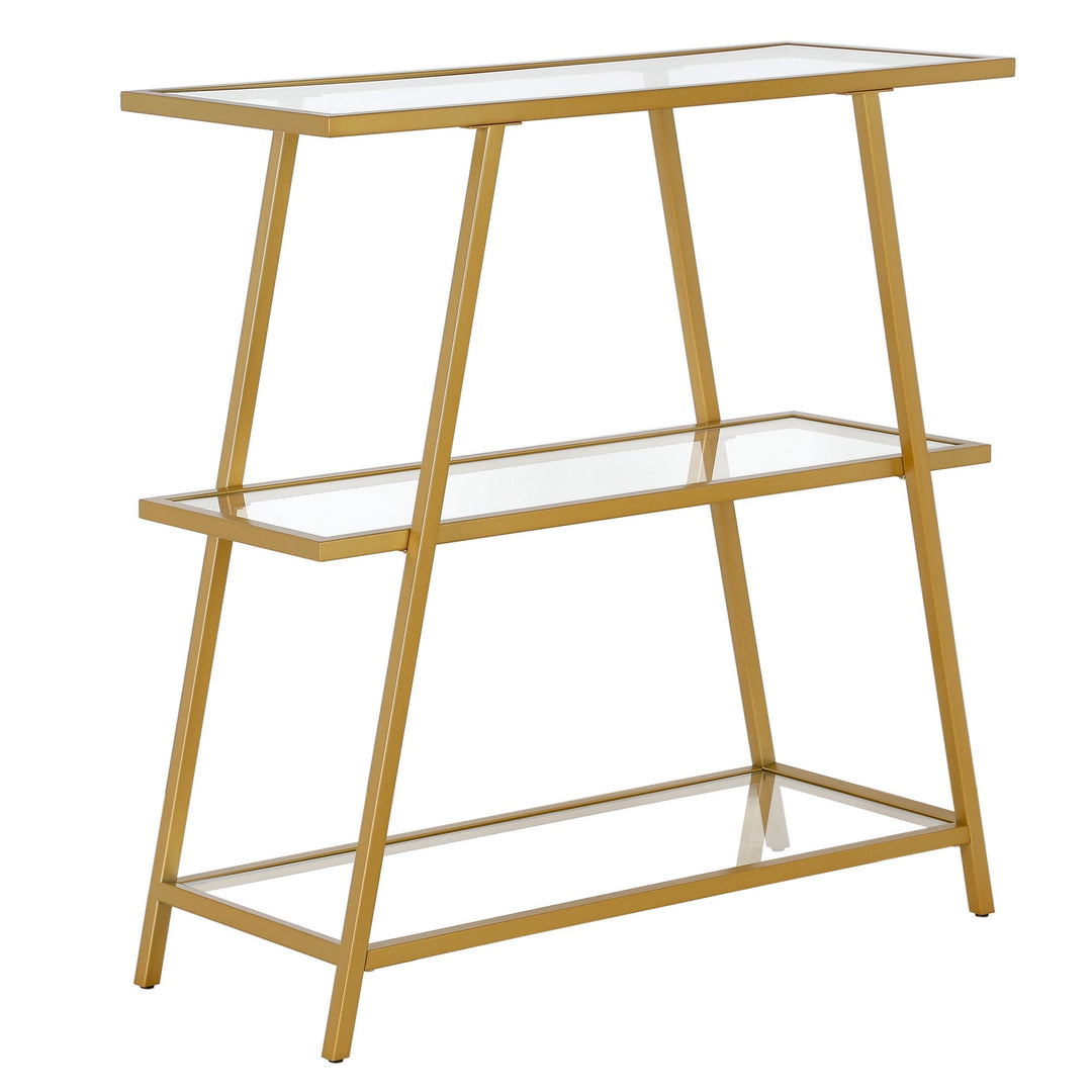 36" Gold Metal And Glass Three Tier Etagere Bookcase Image 1