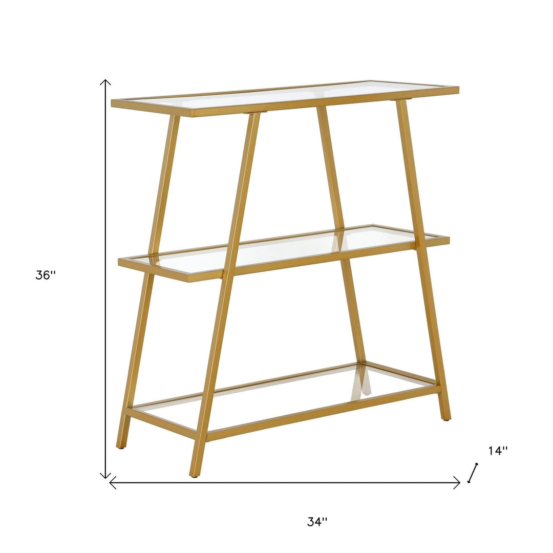 36" Gold Metal And Glass Three Tier Etagere Bookcase Image 4