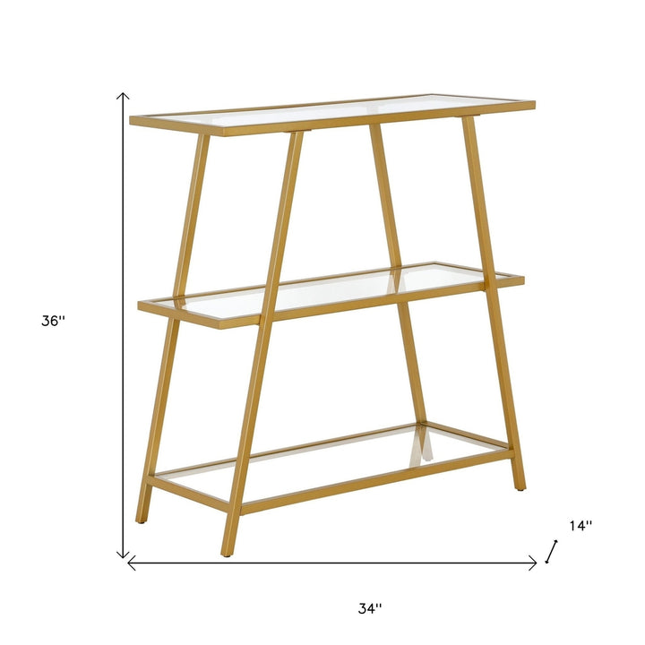 36" Gold Metal And Glass Three Tier Etagere Bookcase Image 4