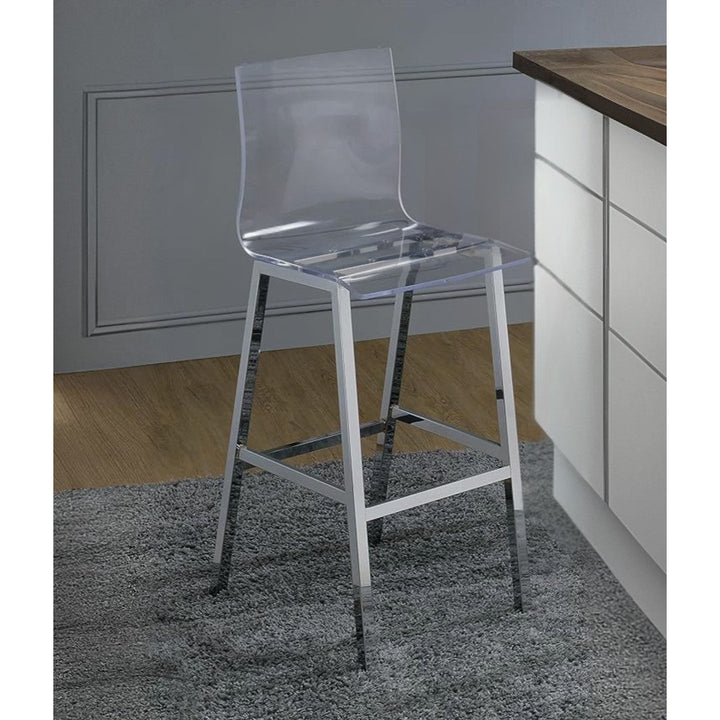 39" Clear And Silver Acrylic And Metal Counter Height Bar Chair Image 2