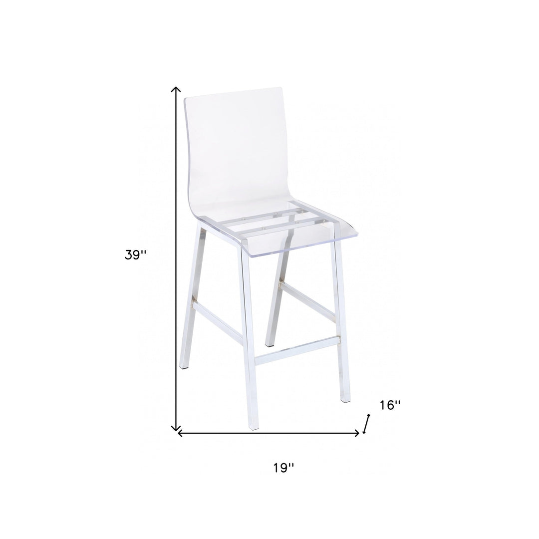 39" Clear And Silver Acrylic And Metal Counter Height Bar Chair Image 3