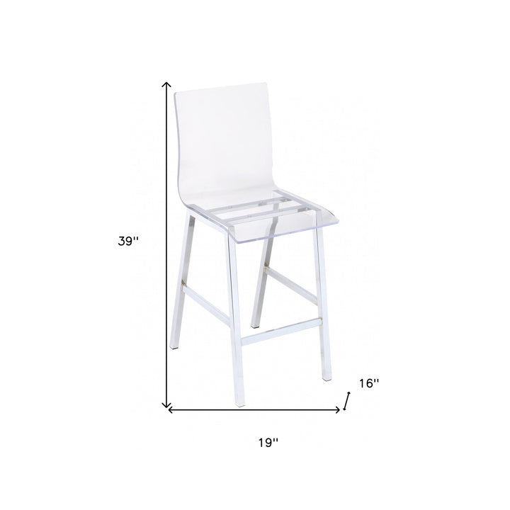 39" Clear And Silver Acrylic And Metal Counter Height Bar Chair Image 3