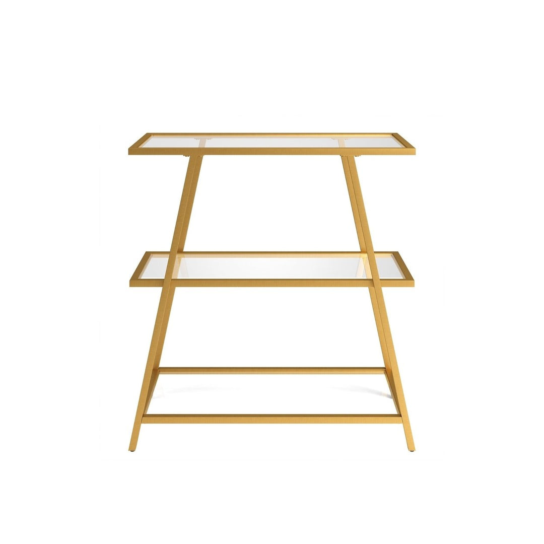 36" Gold Metal And Glass Three Tier Etagere Bookcase Image 6