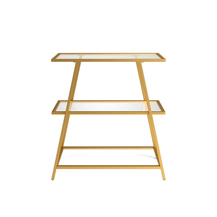 36" Gold Metal And Glass Three Tier Etagere Bookcase Image 6