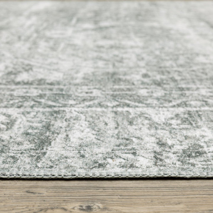 4 X 6 Sage Green Grey Ivory And Silver Oriental Printed Stain Resistant Non Skid Area Rug Image 4