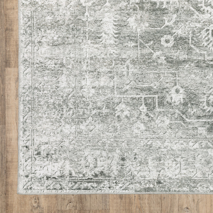 4 X 6 Sage Green Grey Ivory And Silver Oriental Printed Stain Resistant Non Skid Area Rug Image 9