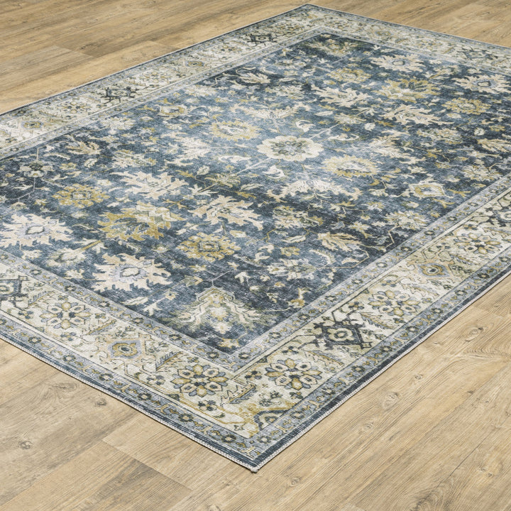 4 X 6 Blue Gold Green And Ivory Oriental Printed Stain Resistant Non Skid Area Rug Image 4