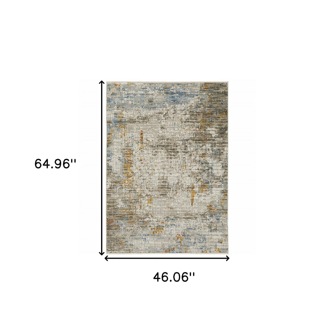 4 X 6 Beige Grey Brown Gold Red And Blue Abstract Power Loom Stain Resistant Area Rug With Fringe Image 10