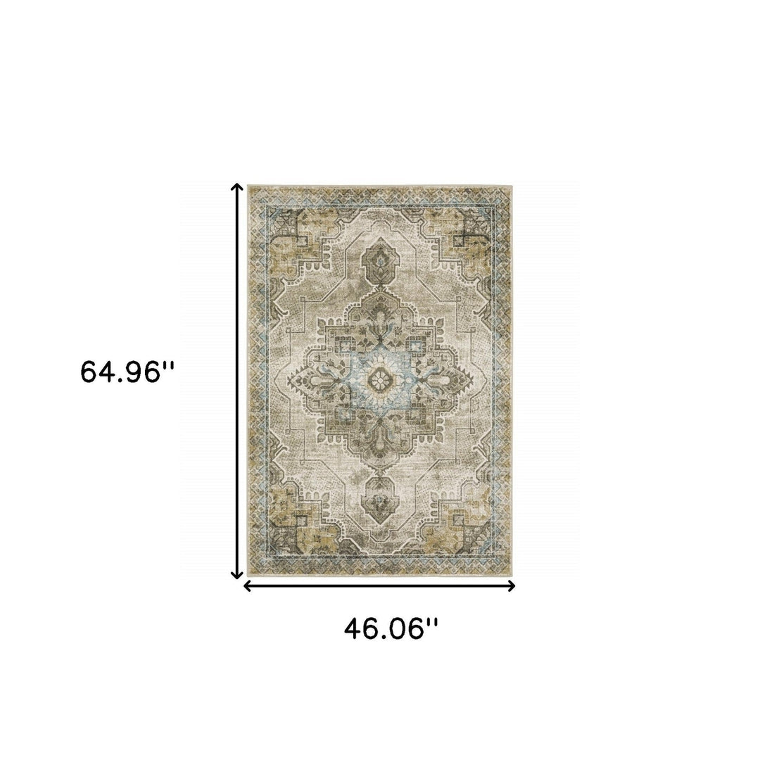 4 X 6 Grey Blue Beige And Gold Oriental Power Loom Stain Resistant Area Rug Image 11