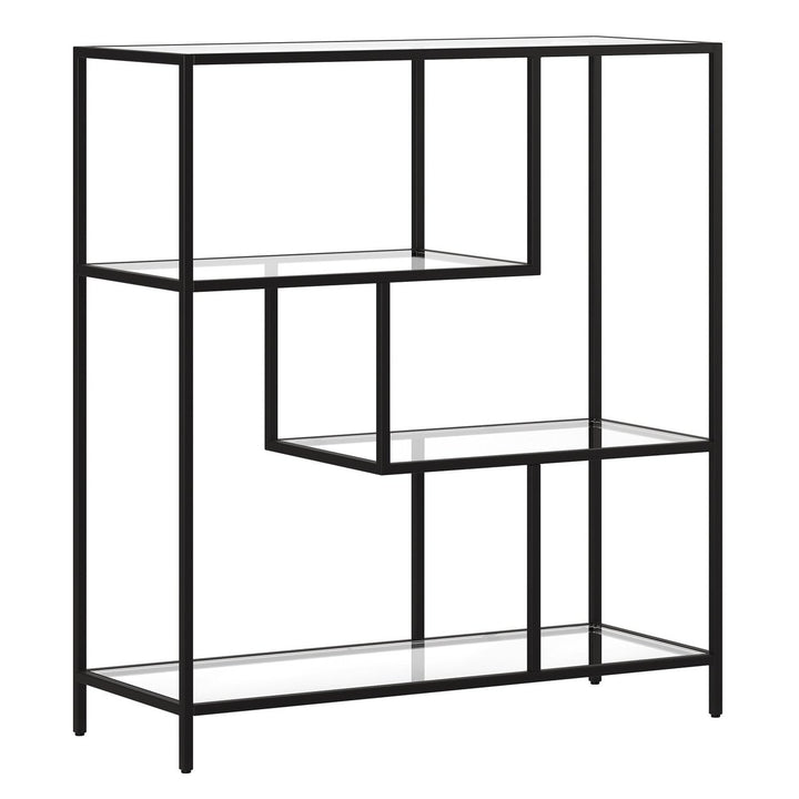 40" Black Metal And Glass Four Tier Etagere Bookcase Image 1