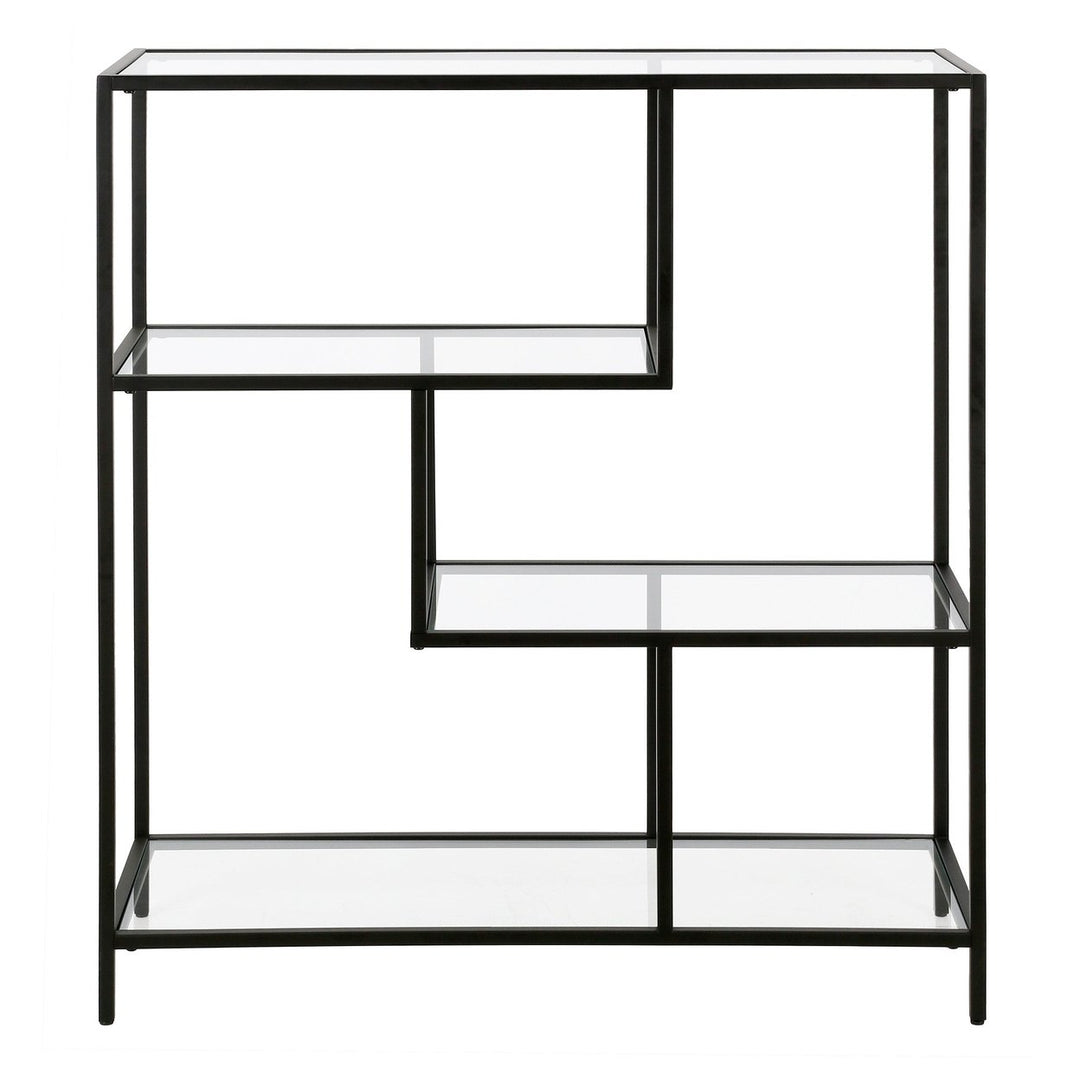 40" Black Metal And Glass Four Tier Etagere Bookcase Image 2