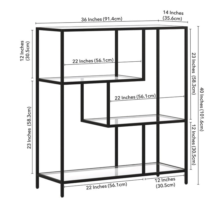 40" Black Metal And Glass Four Tier Etagere Bookcase Image 3