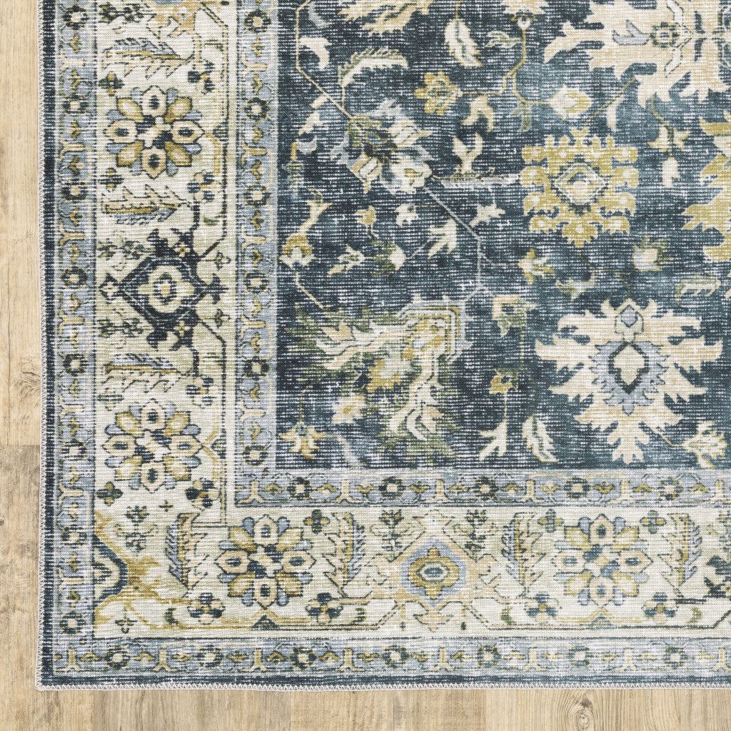 4 X 6 Blue Gold Green And Ivory Oriental Printed Stain Resistant Non Skid Area Rug Image 8