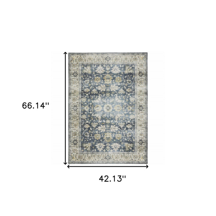 4 X 6 Blue Gold Green And Ivory Oriental Printed Stain Resistant Non Skid Area Rug Image 10