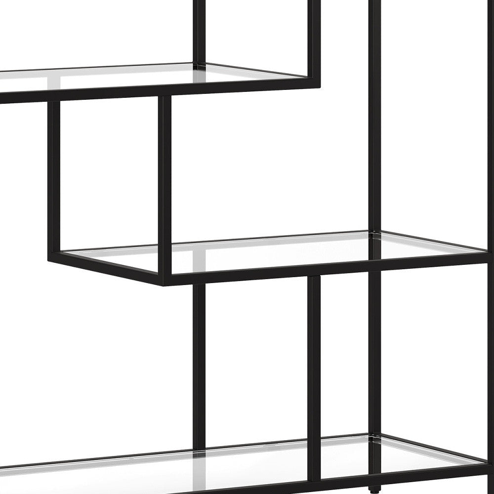 40" Black Metal And Glass Four Tier Etagere Bookcase Image 7