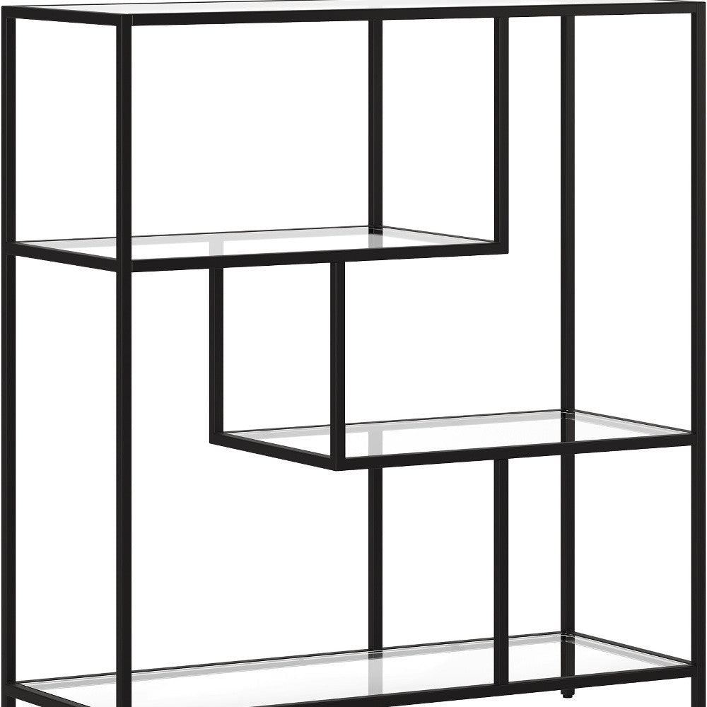 40" Black Metal And Glass Four Tier Etagere Bookcase Image 8