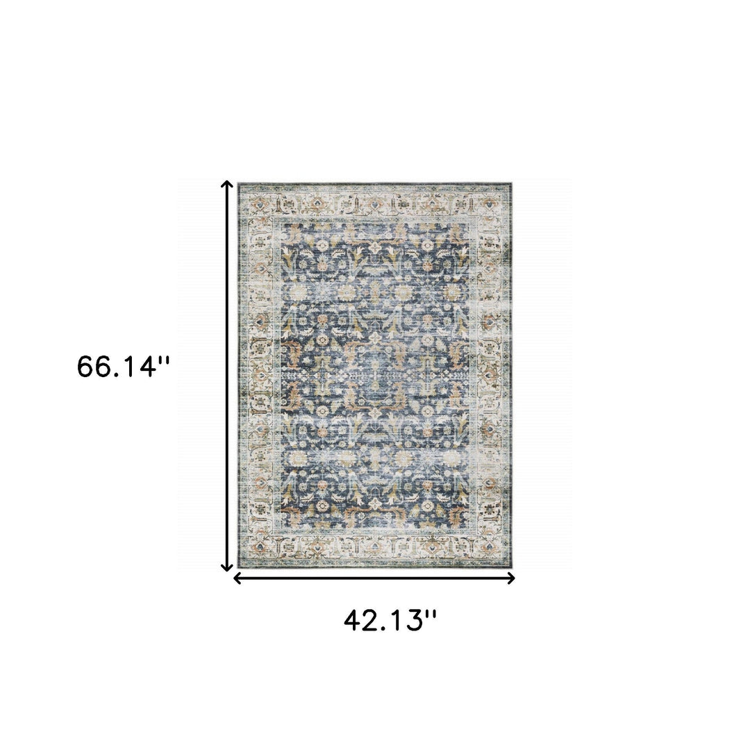 4 X 6 Blue Gold Rust Ivory And Olive Oriental Printed Stain Resistant Non Skid Area Rug Image 10