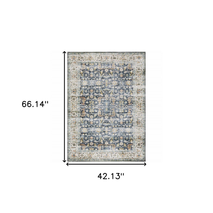 4 X 6 Blue Gold Rust Ivory And Olive Oriental Printed Stain Resistant Non Skid Area Rug Image 10