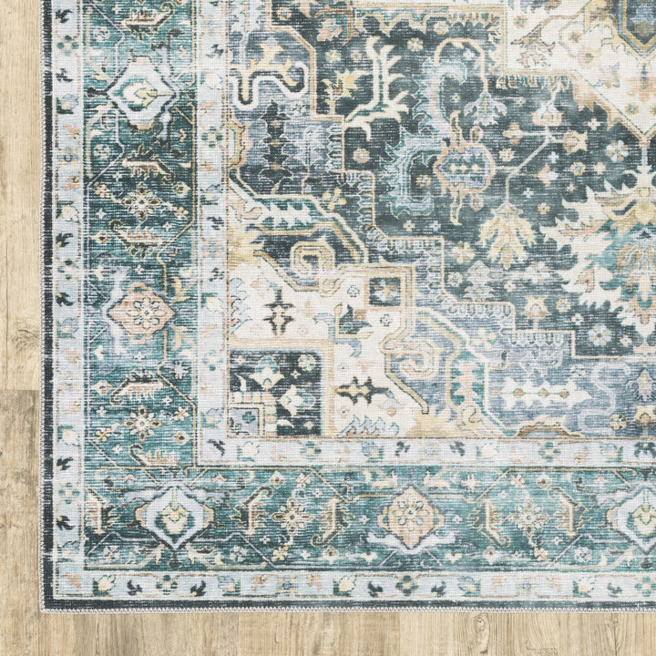 4 X 6 Blue Ivory Teal Brown And Gold Oriental Printed Stain Resistant Non Skid Area Rug Image 9