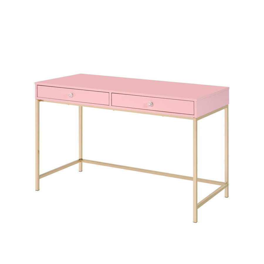 47" Pink and Gold Writing Desk With Two Drawers Image 1