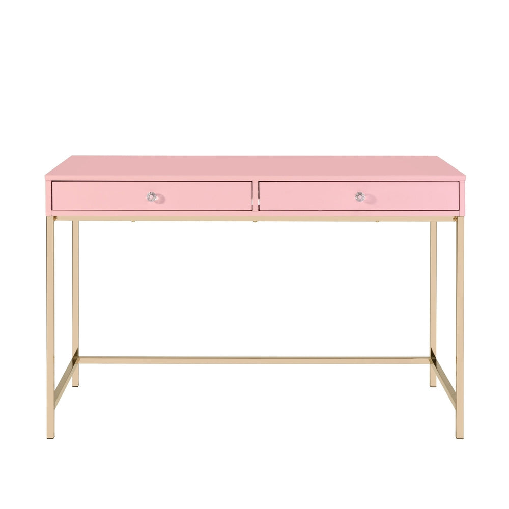 47" Pink and Gold Writing Desk With Two Drawers Image 2