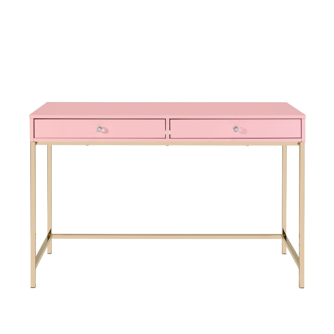 47" Pink and Gold Writing Desk With Two Drawers Image 2