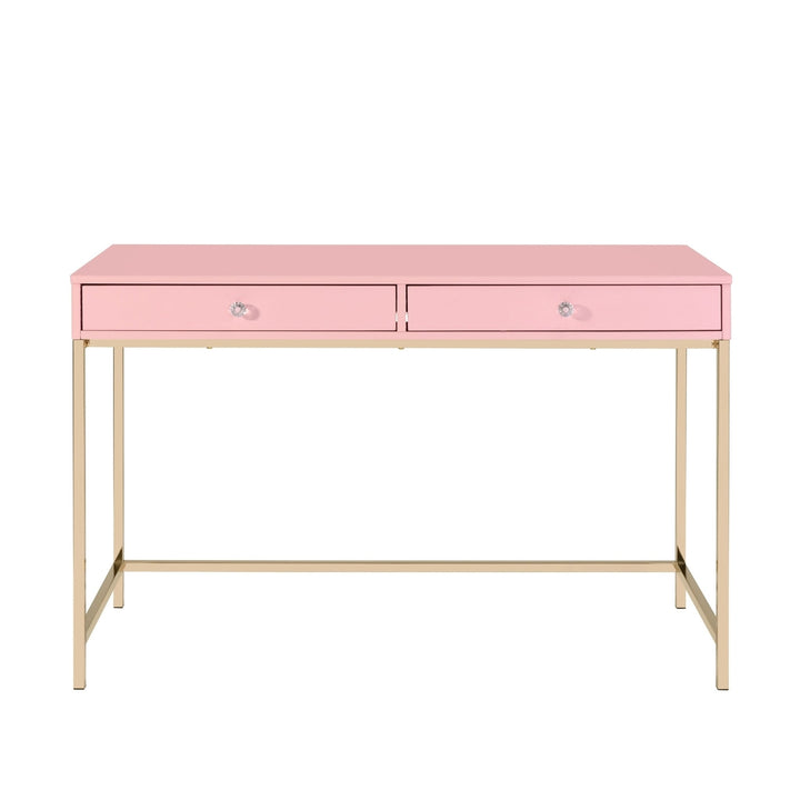 47" Pink and Gold Writing Desk With Two Drawers Image 2