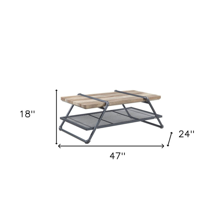 47" Sandy Gray And Oak Paper Veneer And Metal Rectangular Coffee Table With Shelf Image 5